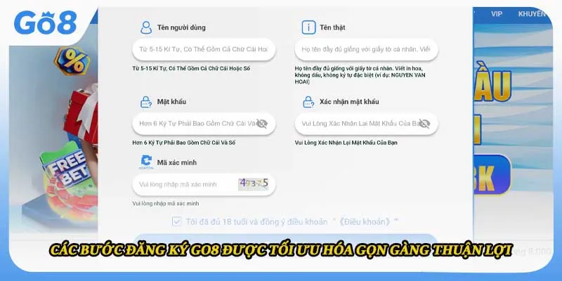 Các bước đăng ký GO8 được tối ưu hóa gọn gàng thuận lợi